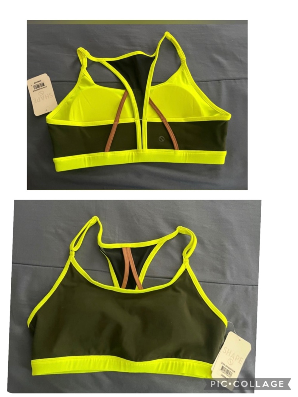 NWT Shape Ensemble Sports Bra in Duffle Bag/Safety Yellow - Sz Large